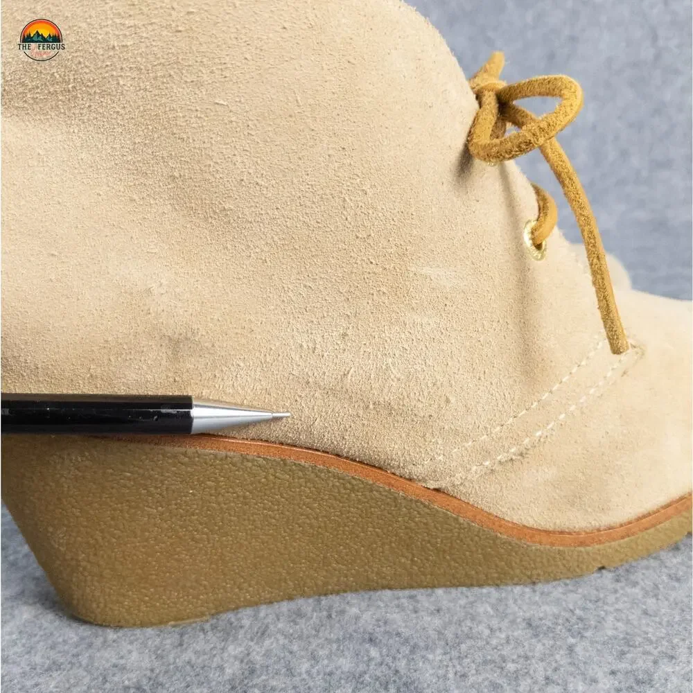 Sperry Top Sider Harlow Booties Beige Lace-Up Wedge Heel Women's Size 8.5M